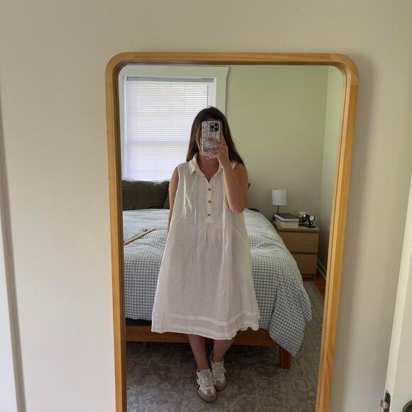Yuvita White 100%‎ Linen Midi Dress Size Large - Picture 2 of 5